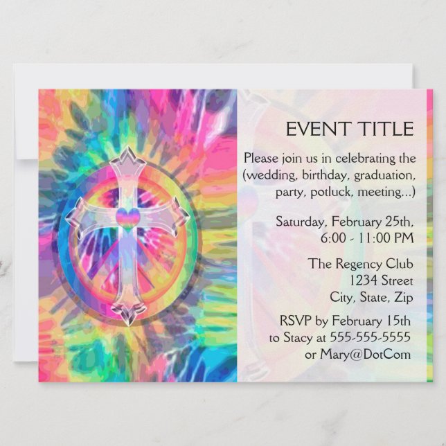Tye Dye Cross with Heart in Center Invitation (Front)