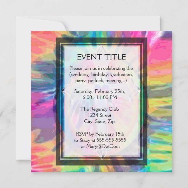 Tye Dye Cross with Heart in Center Invitation (Front)