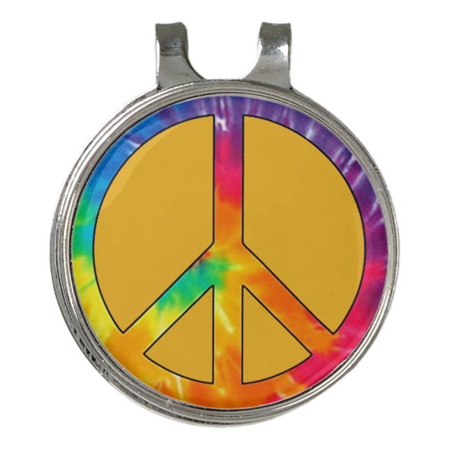 Tye Dye Peace Sign Golf Hat Clip (Front)