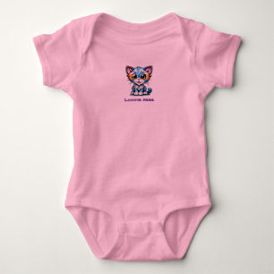 Tye Dyed Wide Eyed Cartoon Kitty Cat Says Love Me Baby Bodysuit