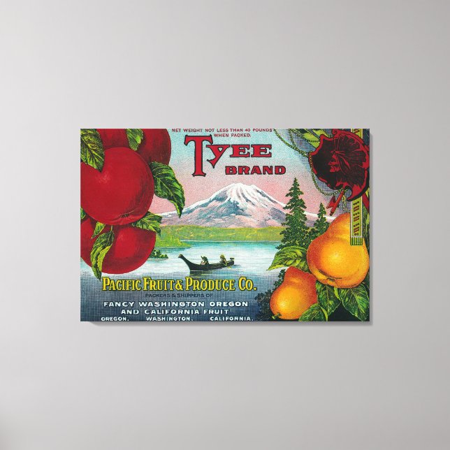 Tyee Pear Crate LabelWA, OR, and CA Canvas Print (Front)