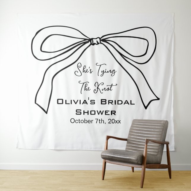 Tying Knot Black Bow Bridal Shower Photo Backdrop (In Situ (Horizontal))
