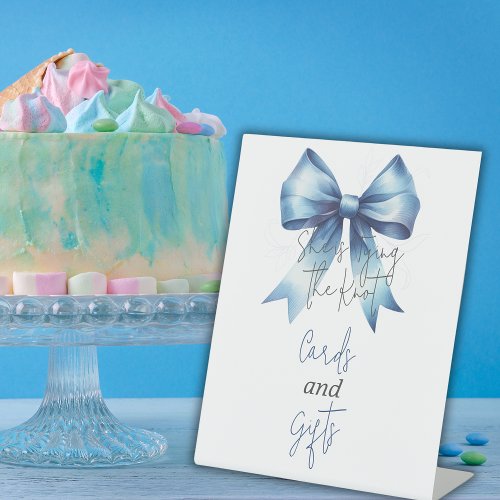 Tying Knot Blue Bow Bridal Shower Cards and Gifts Pedestal Sign