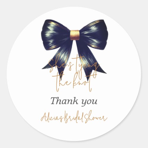 Tying Knot Gold Black Bow Bridal Shower Welcome Classic Round Sticker