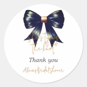 Tying Knot Gold Black Bow Bridal Shower Welcome Classic Round Sticker