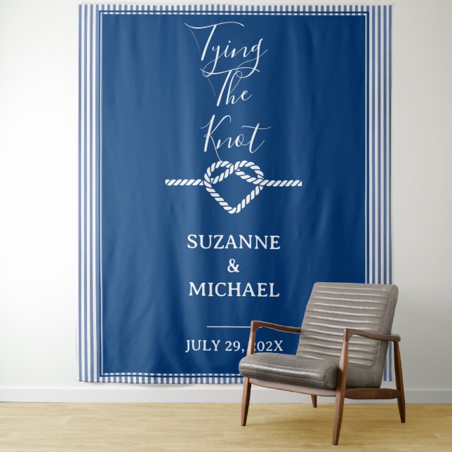 Tying Knot Nautical Navy Blue Photo Backdrop (In Situ)