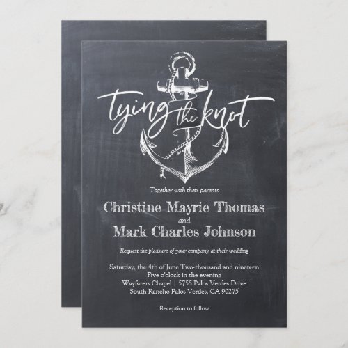 Tying the Knot Anchor Chalkboard Wedding Invitation