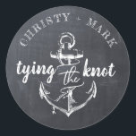 Tying the Knot Anchor Chalkboard | Wedding Sticker<br><div class="desc">This rustic wedding sticker with a black chalkboard background featuring a sketch anchor and the words "tying the knot". Brides looking for a rustic wedding theme,  chalkboard theme or nautical theme will love this look.</div>