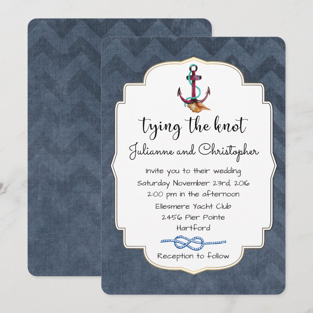 Tying The Knot Anchor with Nautical Theme Wedding Invitation | Zazzle