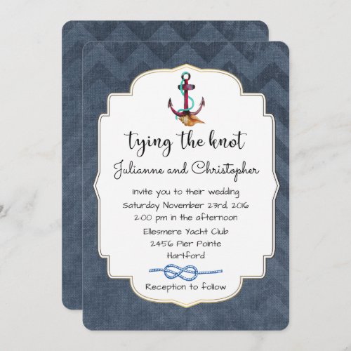 Tying The Knot Anchor with Nautical Theme Wedding Invitation