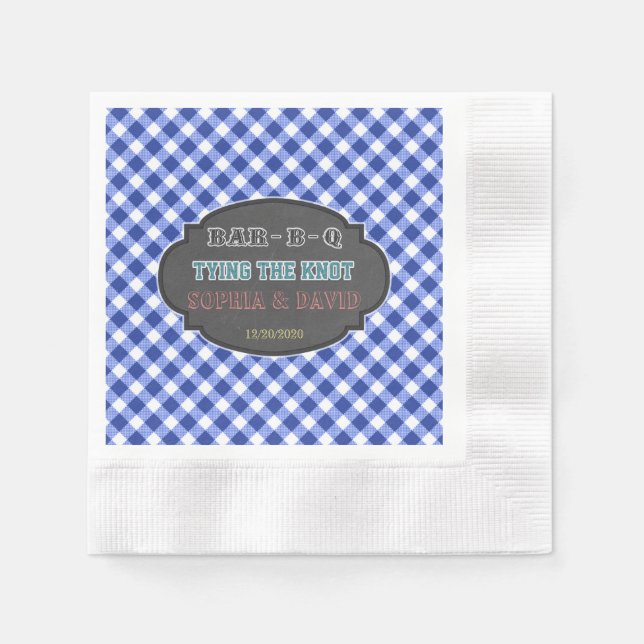 Tying the Knot BBQ Blue Gingham Engagement Napkins (Front)
