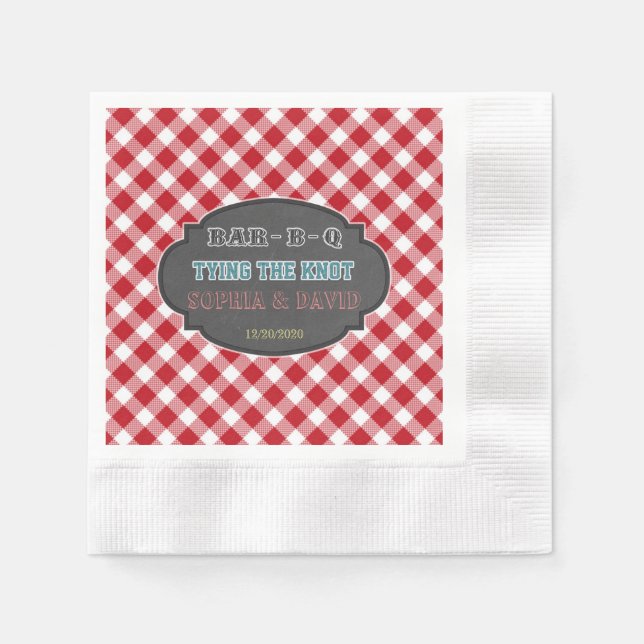 Tying the Knot BBQ Gingham Engagement Napkins (Front)