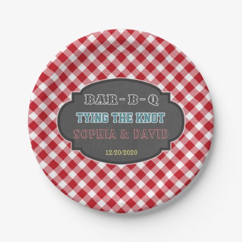 Tying the Knot BBQ Gingham Engagement Paper Plates
