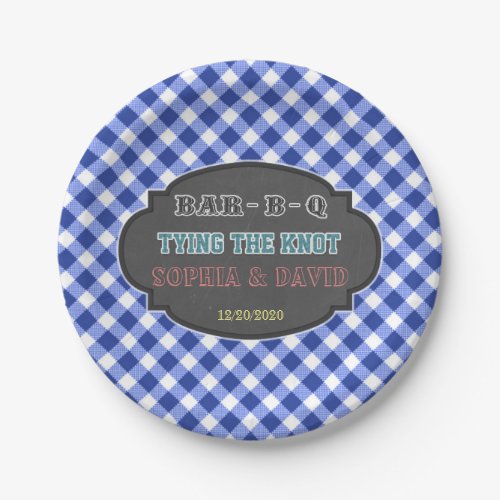 Tying the Knot BBQ Gingham Engagement Paper Plates