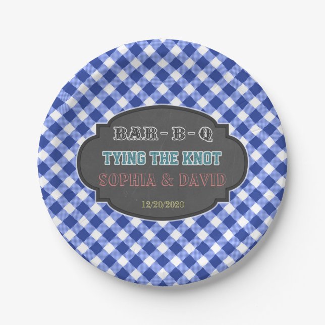 Tying the Knot BBQ Gingham Engagement Paper Plates (Front)