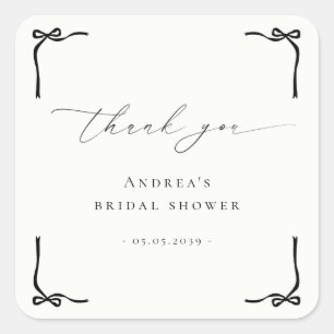 Tying the Knot Black Bow Bridal Shower Thank You Square Sticker
