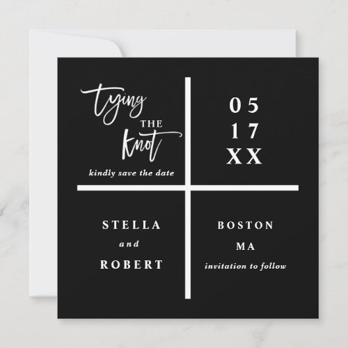 Tying the Knot  Black Modern Wedding Photo Save The Date