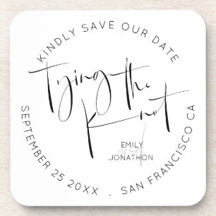 Tying The Knot Black White Keepsake Save The Date Beverage Coaster