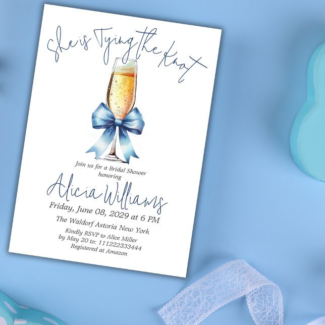Tying the Knot Blue Bow and Prosecco Bridal Shower Invitation (Creator Uploaded)