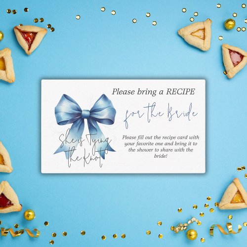 Tying the Knot Blue Bow Bridal Shower Game Recipe Enclosure Card