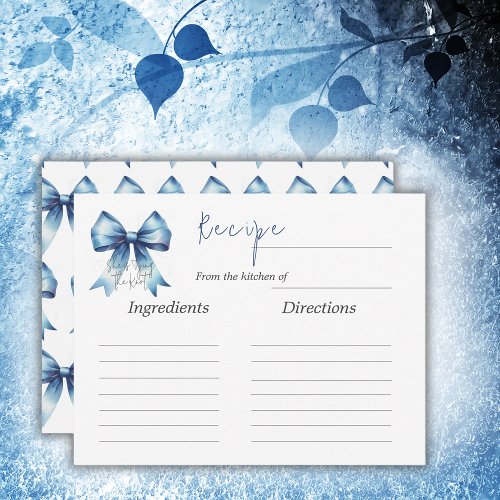 Tying the Knot Blue Bow Bridal Shower Game Recipe Note Card
