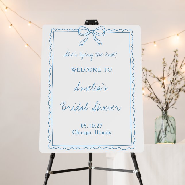 Tying the Knot Blue Bow Bridal Shower Welcome Sign (In Situ (Stand))