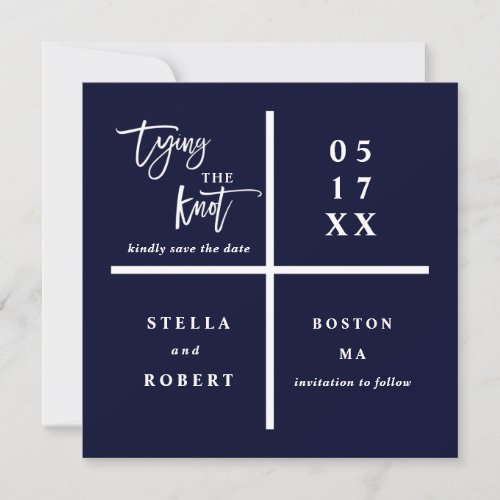 Tying the Knot  Blue Modern Wedding Photo Save The Date