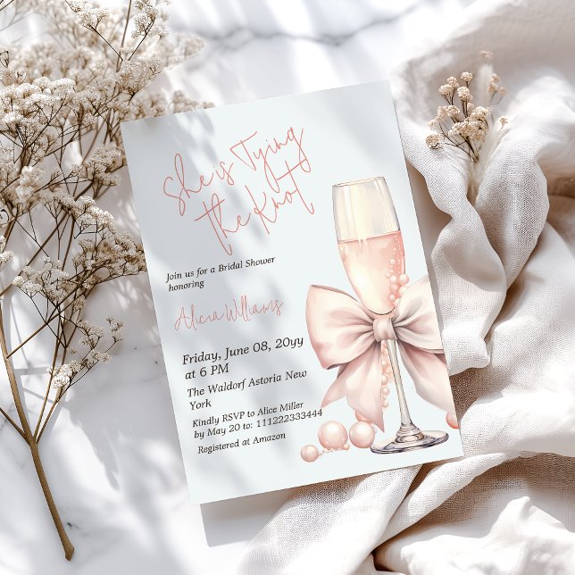 Tying the Knot Blush Pink Bow Bridal Shower Invitation (Creator Uploaded)