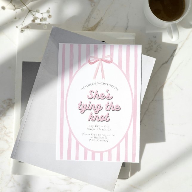 Tying The Knot Bow Girl Bachelorette Party  Invitation (Creator Uploaded)