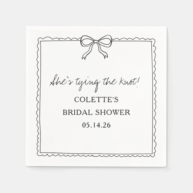 Tying the Knot Bow Hand Drawn Chic Bridal Shower Napkins (Front)
