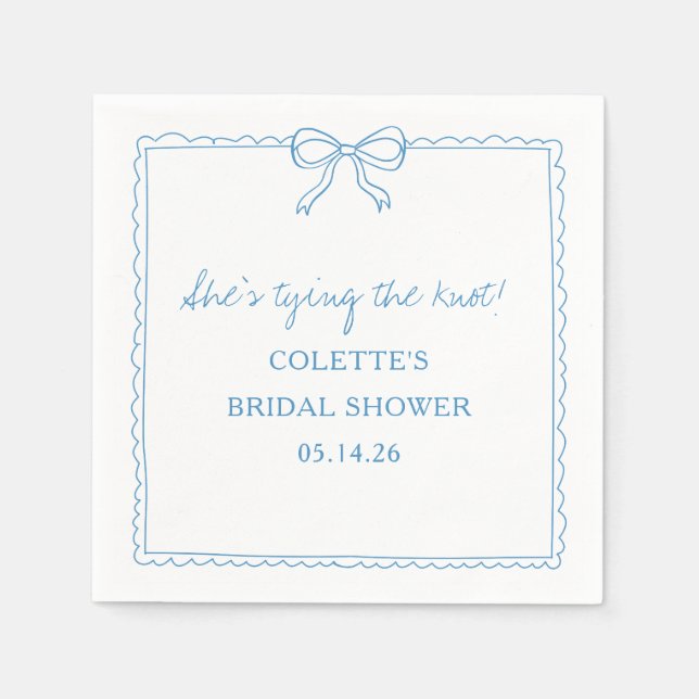 Tying the Knot Bow Hand Drawn Chic Bridal Shower Napkins (Front)