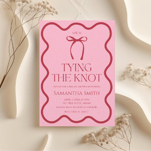 Tying the Knot Bow Tie Bridal Shower Pink Red Invitation