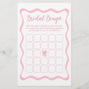 Tying the knot Bridal Shower Pink Bow Bingo Game
