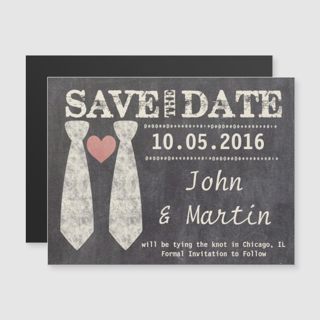 Tying the Knot Chalkboard Gay Save the Date Magnetic Invitation (Front/Back)