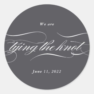 Tying the Knot Charcoal Elegant Modern Calligraphy Classic Round Sticker