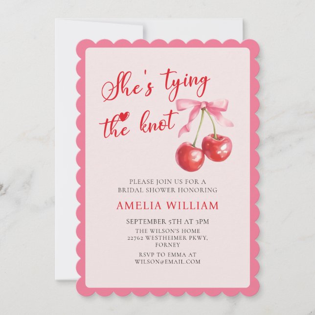 Tying the Knot Chic Coquette Cherry Bridal Shower Invitation (Front)