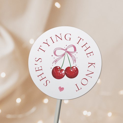 Tying the Knot Chic Modern Cherry Bridal Shower Classic Round Sticker