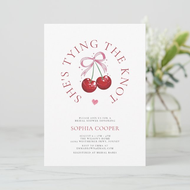 Tying the Knot Chic Modern Cherry Bridal Shower Invitation | Zazzle