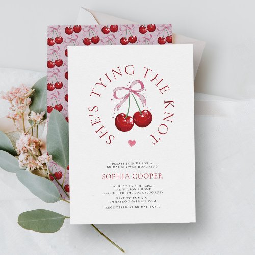 Tying the Knot Chic Modern Cherry Bridal Shower Invitation