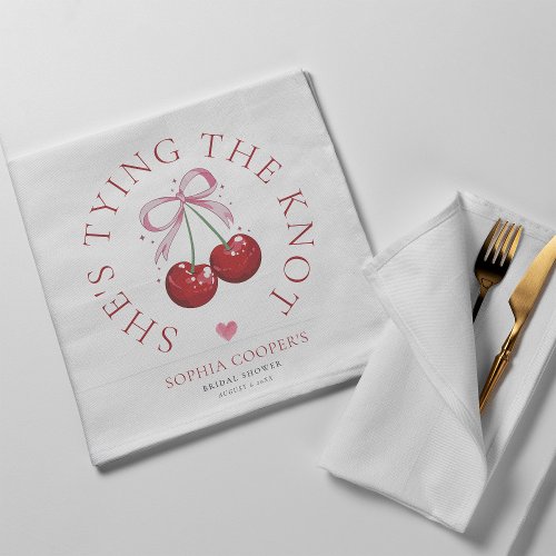 Tying the Knot Chic Modern Cherry Bridal Shower Napkins