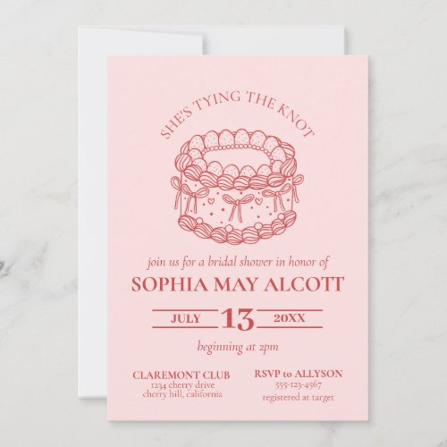 Tying the Knot Coquette Bow Cake Bridal Shower Invitation