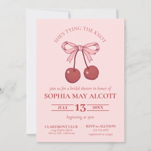 Tying the Knot Coquette Cherry Bow Bridal Shower Invitation