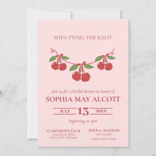 Tying the Knot Coquette Cherry Bows Bridal Shower Invitation