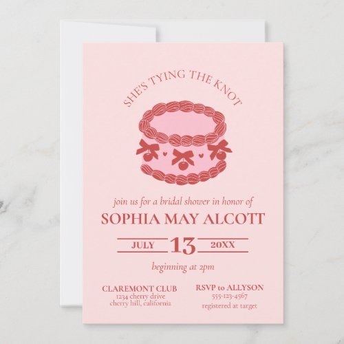 Tying the Knot Coquette Cherry Cake Bridal Shower Invitation