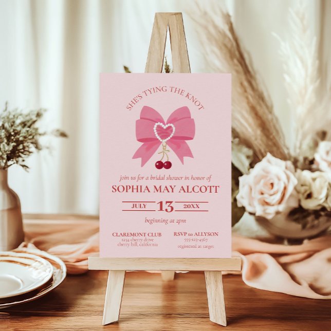 Tying the Knot Coquette Cherry Charm Bridal Shower Invitation (Creator Uploaded)
