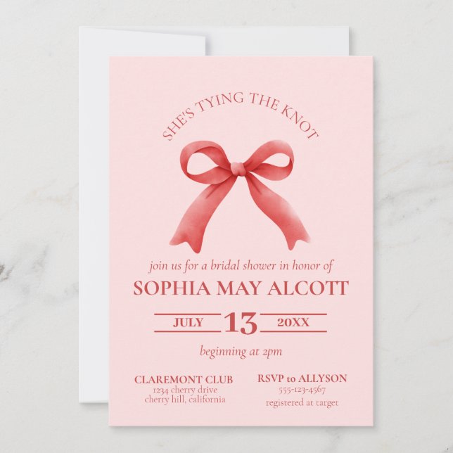 Tying the Knot Coquette Girly Bow Bridal Shower Invitation (Front)