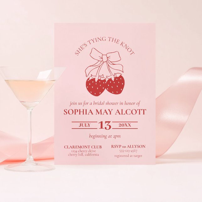 Tying the Knot Coquette Strawberry Bridal Shower Invitation (Creator Uploaded)
