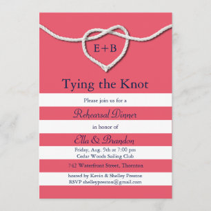 Tying the Knot Coral Rehearsal Dinner Invitation
