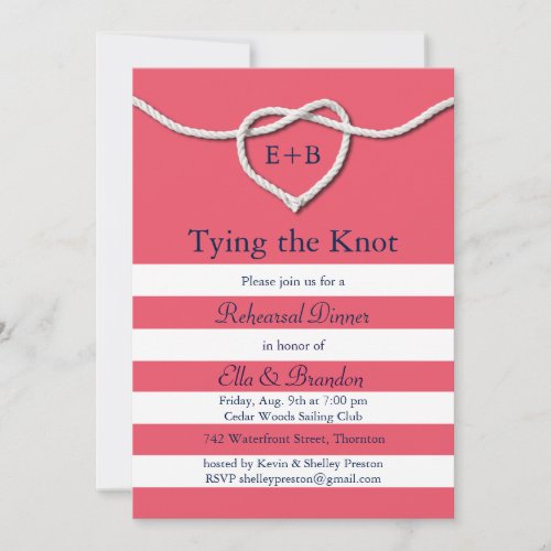 Tying the Knot Coral Rehearsal Dinner Invitation