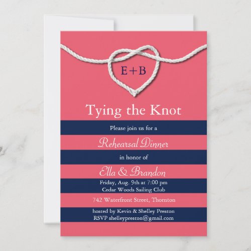 Tying the Knot Coral Rehearsal Dinner Invitation